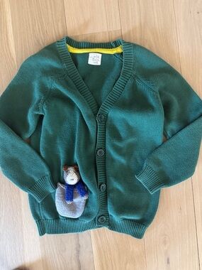 Mini Boden Teal Knit Cardigan with Bear Pocket